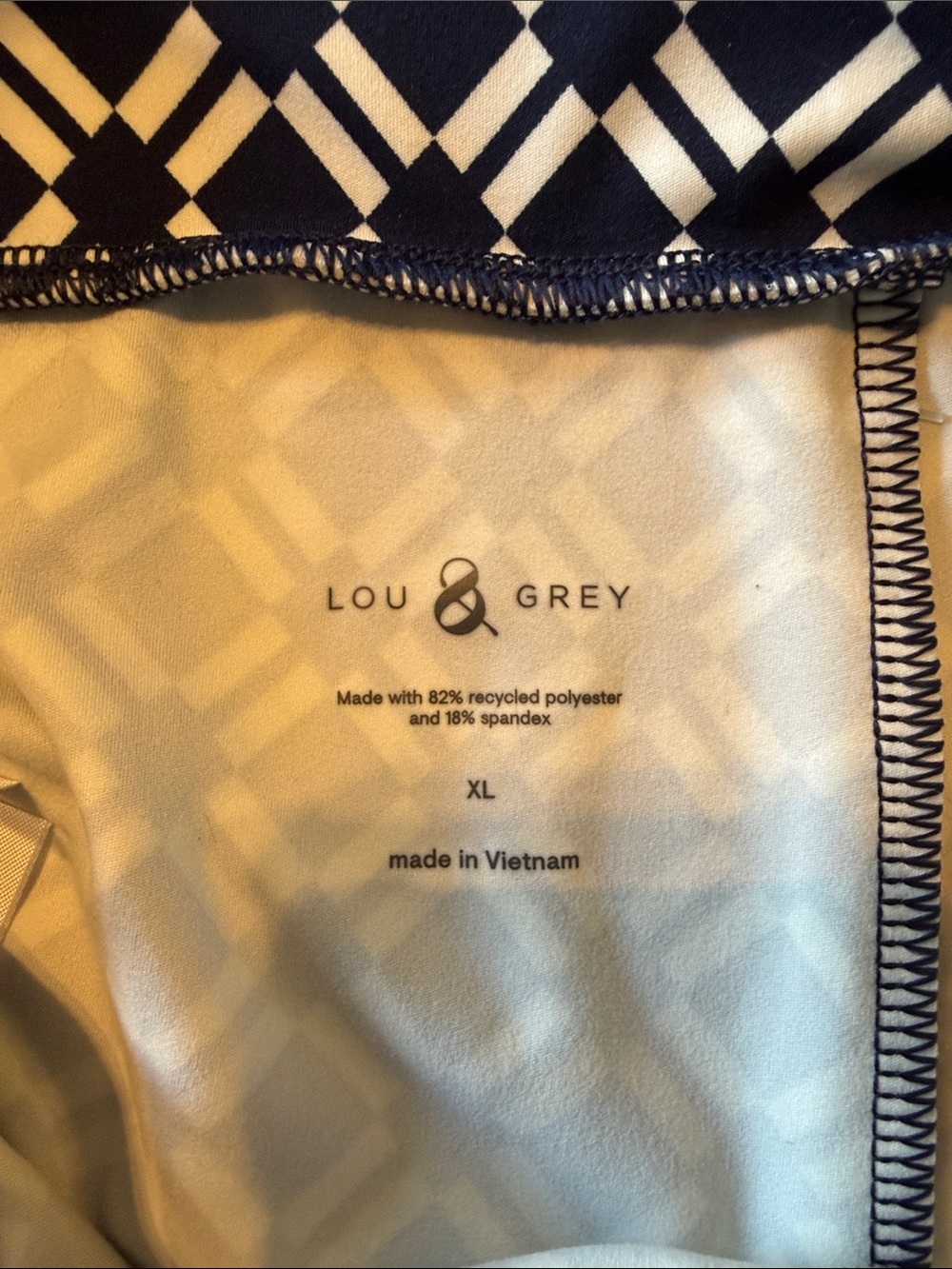 Lou & Grey Navy and White Geometric Print Leggings with Striped Waistband - Picture 2 of 3